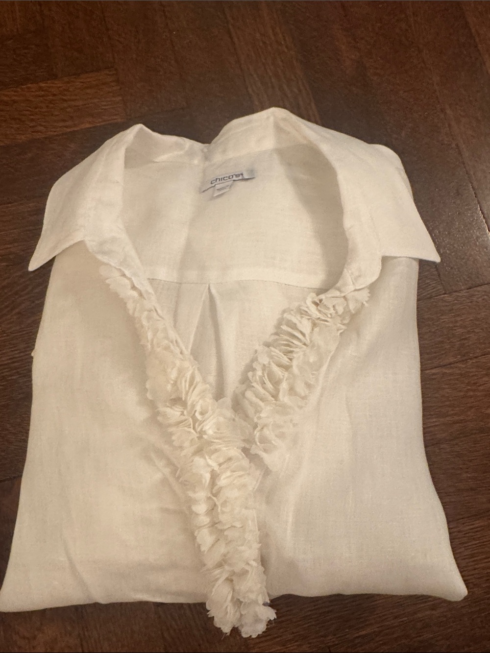 Chico's Cream Ruffle-Trim V-Neck Tunic